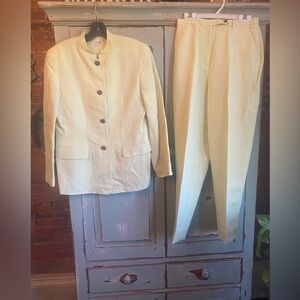 Vintage Yellow Button-Up Linen/Rayon Blazer and Pants Set Size 4 Petite